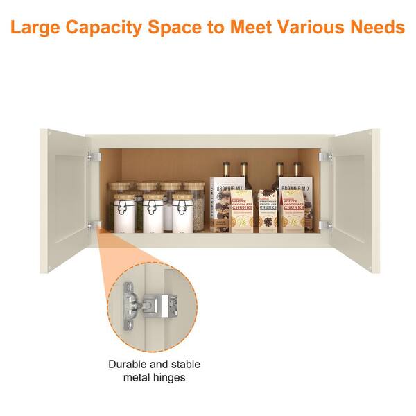 HOMEIBRO Antique White Shaker Style Ready to Assemble Stock Wall Kitchen Cabinet (33 in. W x 15 in. H x 24 in. D)