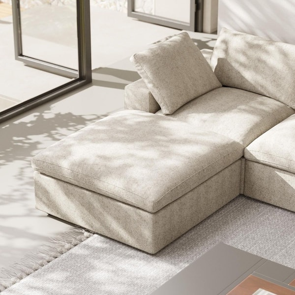 Square Brown Linen Storage Ottoman (2-Piece Set)