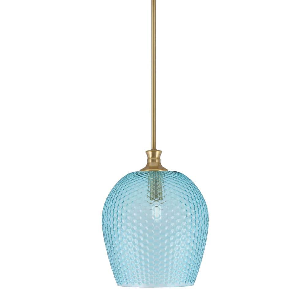 Tyler 60-Watt 1-Light New Age Brass Stem Mini Pendant Light with Turquoise 