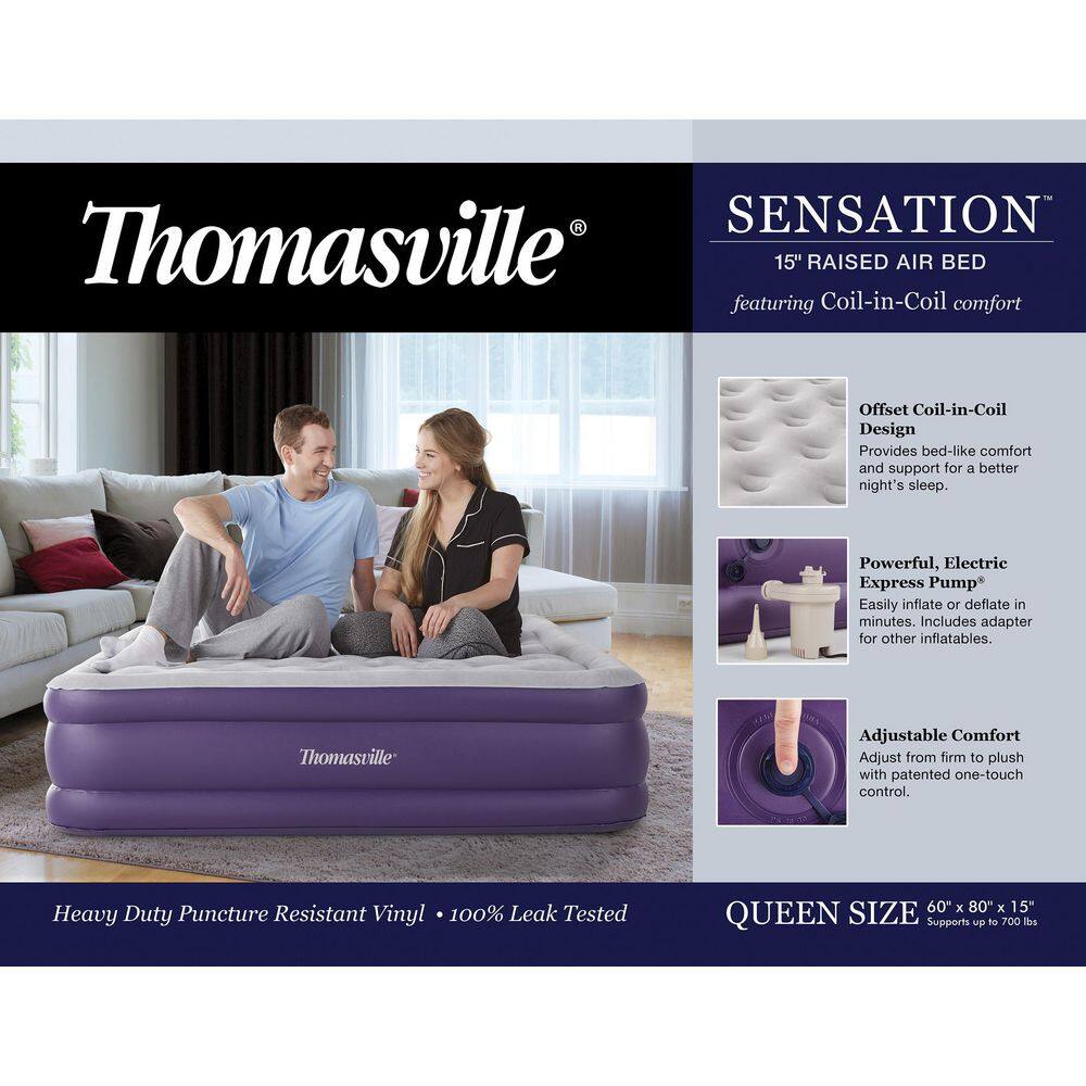 Thomasville Twin Purple Raised Air Mattress with Electric Pump