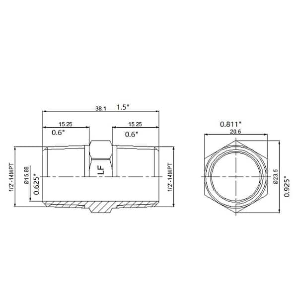 1/2 in. x Close MIP Brass Hex Nipple Fitting