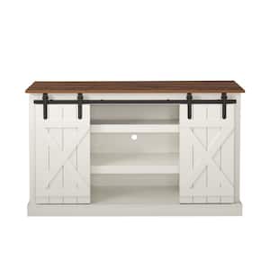 54 in. White Farmhouse Sliding Barn Door Ranch Rustic Style TV Stand Up to 65 in.