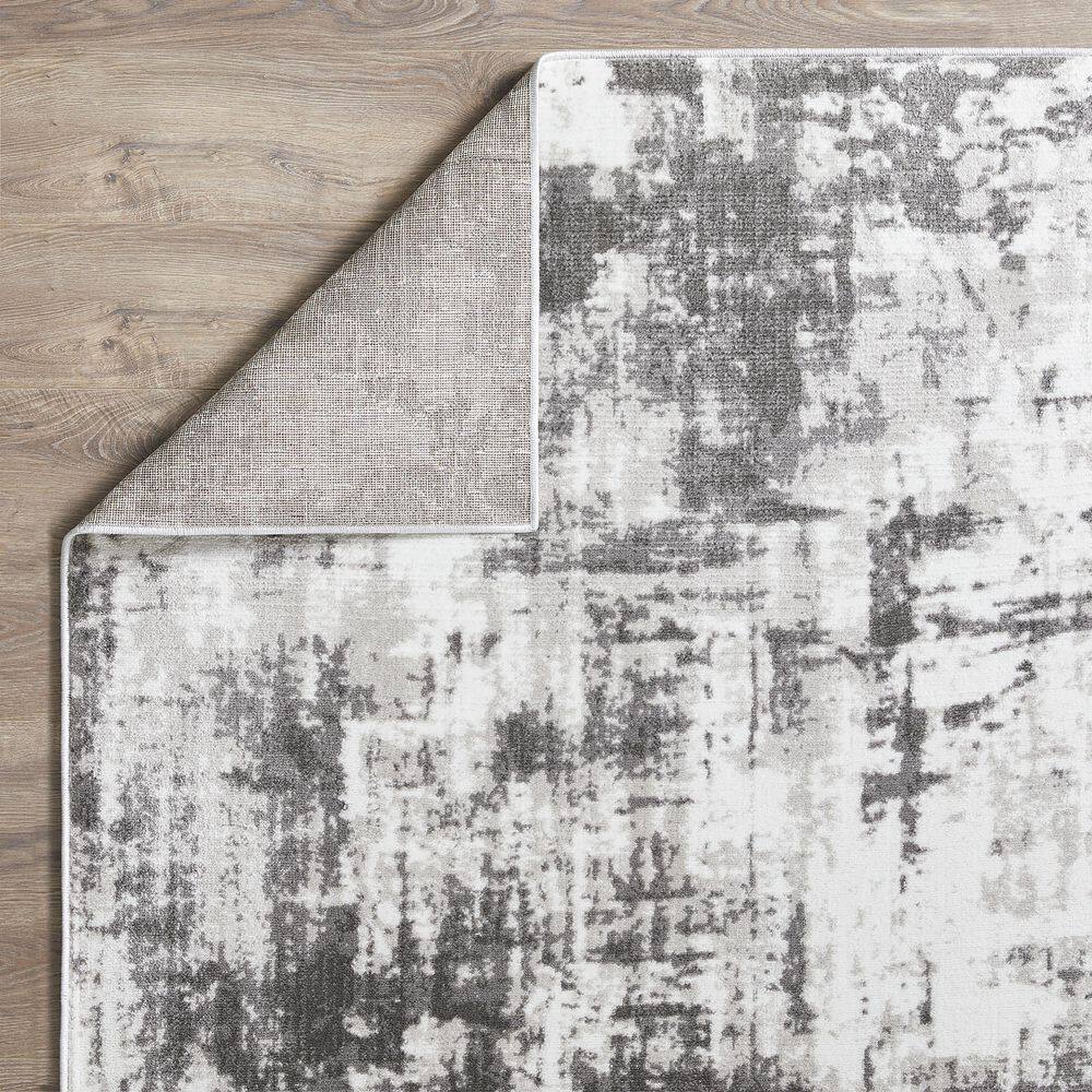 Gray Abstract 9' x 12' Stain-Resistant Synthetic Area Rug
