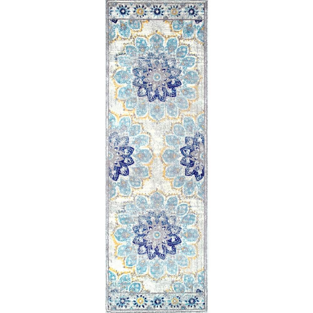 ✨kyoooooko✨ nuLOOM Kiyoko Vintage Blue 2 ft. 6 in. x 6 ft. Floral Indoor