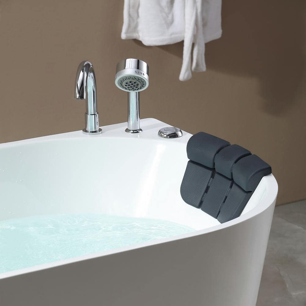 59'' White Acrylic Freestanding Whirlpool Bathtub with Faucet