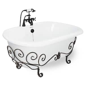 60 in. AcraStone Acrylic Double Clawfoot Non-Whirlpool Bathtub in White with Nuevo Base and Faucet in Old World Bronze