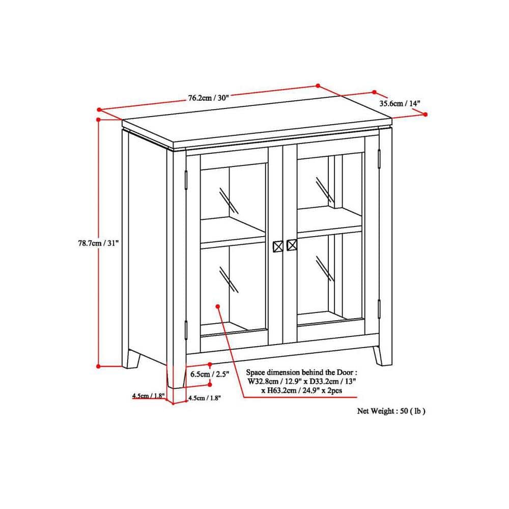 Black Solid Wood Low Storage Cabinet with Glass Doors