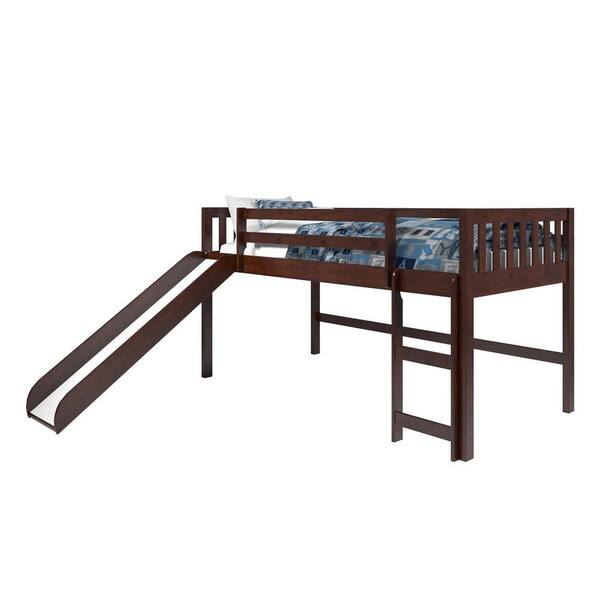 Donco Kids Brown Dark Cappuccino Twin Mission Low Loft Bed with Slide