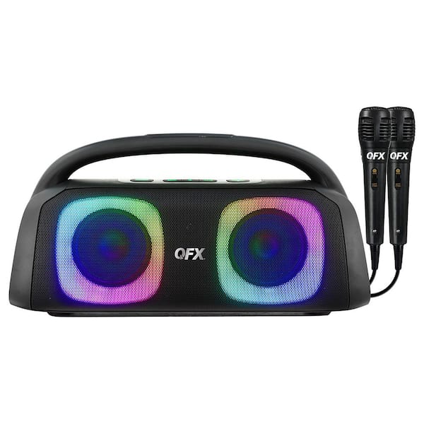 Bluetooth Boom Box, True Wireless, with LED Party Lights and 2 Microphones, Black
