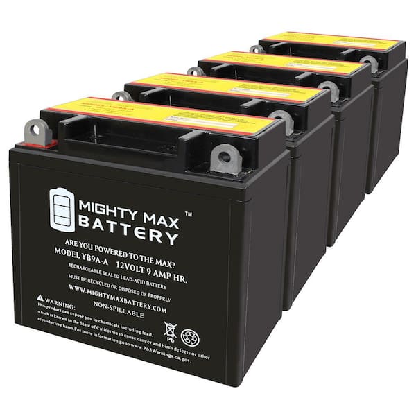 MIGHTY MAX BATTERY YB9A-A 12V 9AH 130 CCA Replacement Battery compatible with Parts Unlimited YT9A-A - 4 Pack