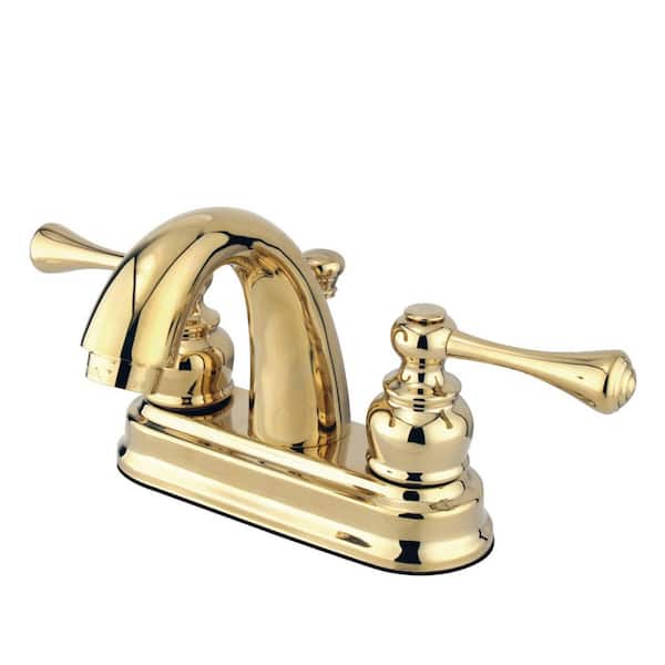 Kingston Brass Vintage 4 in. Centerset 2-Handle Bathroom Faucet with Plastic Pop-Up in Polished Brass