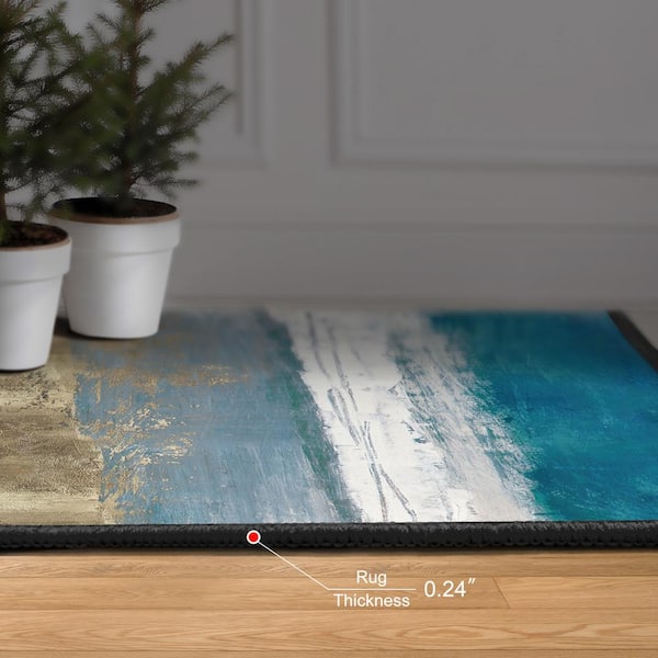 8 ft. x 10 ft. Horizons Across the Blue Washable Color Block PowerloomedHeavenly Softness NonSlipping Backing Area Rug