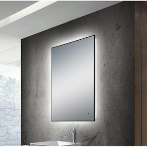 24 in. W x 32 in. H Framed Rectangular LED Light Bathroom Vanity Mirror in black