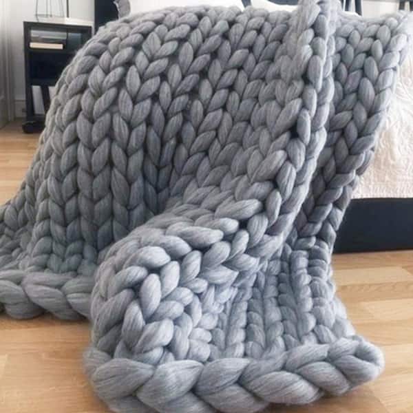 Watnature Light Gray Chunky Knit Blanket, Merino Wool Yarn Throw Blanket  for Cuddling up in Bed, Sofa Chair Mat for Home Decor FYM_QH120x150S - The  Home Depot