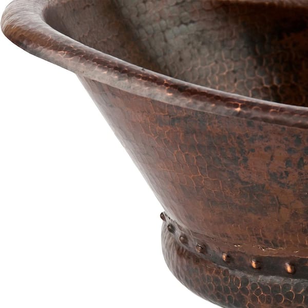 Premier Copper Products Bath Tub Hammered Copper Vessel Sink in Oil Rubbed Bronze