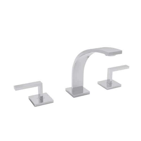 ROHL Wave 8 in. Widespread Double-Handle Bathroom Faucet with Drain Kit Included in Polished Chrome