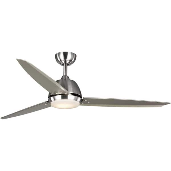 Progress Lighting Oriole 60 in. Indoor Integrated LED Brushed Nickel Modern Ceiling Fan with Remote for Living Room and Bedroom