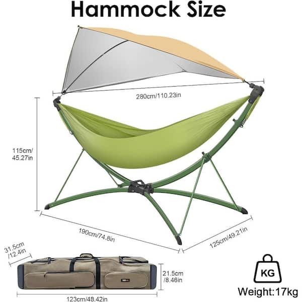 2-Person Hammock Chair with Stand, Adjustable Sunshade Canopy and