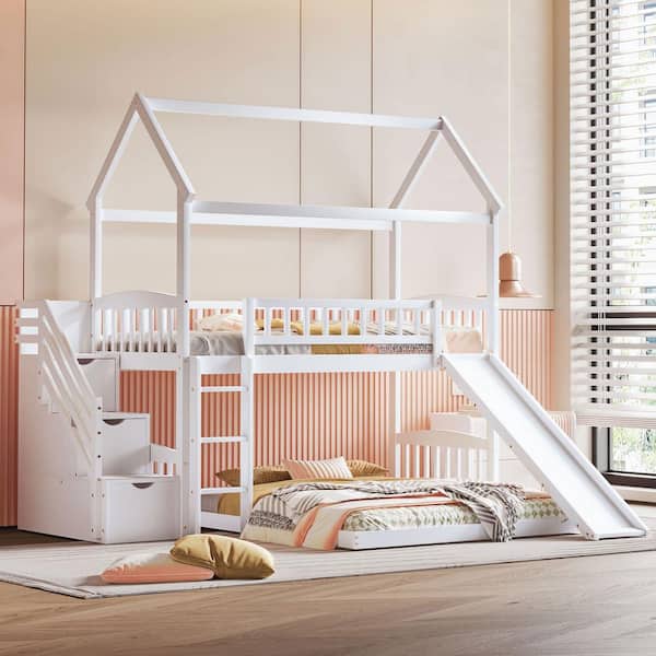 Wrangle Hill Twin/Twin Workstation Loft Bed in Amber Wash