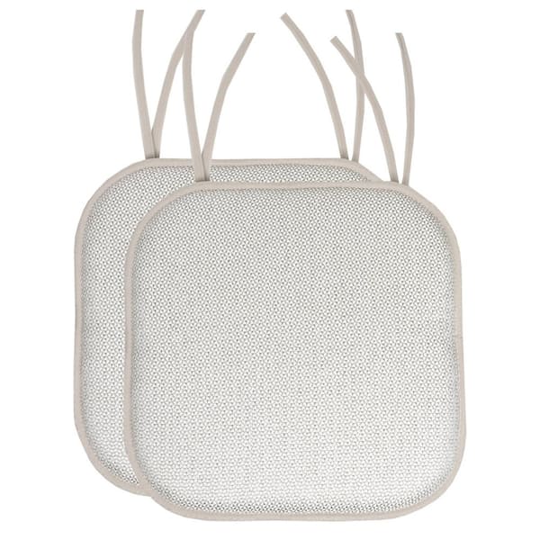 Sweet Home Collection Cameron Square Memory Foam 16 in.x16 in. Non-Slip Back, Chair Cushion with Ties (2-Pack), Silver/White