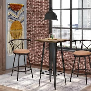 Hailey 24 in. Camel Metal Frame Low Back Swivel Counter BarStool with Fabric Cushioned Seat (Set of 2)