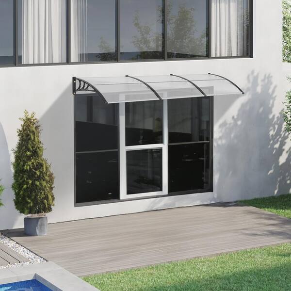 Clear PC Front Door Awning Canopy - Wall Mount Sun Shade & Rain Cover, UV Protect, Modern Curved Design