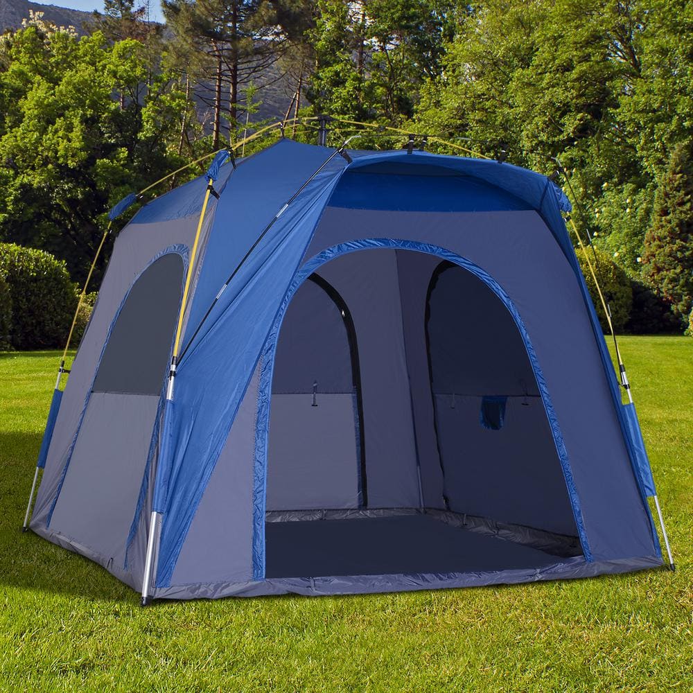 Outsunny Blue and Gray 4-Person Pop-Up Camping Tent