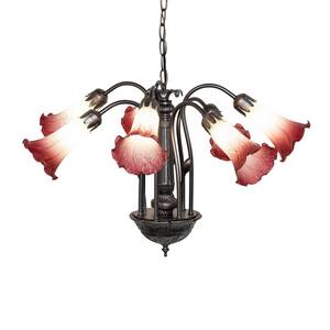 24 in. Wide Seafoam/Cranberry Tiffany Pond Lily 7 Light Chandelier