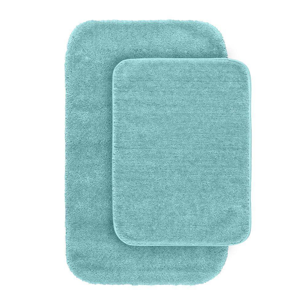 Sea Foam Nylon Traditional Washable 2-Piece Bath Rug Set