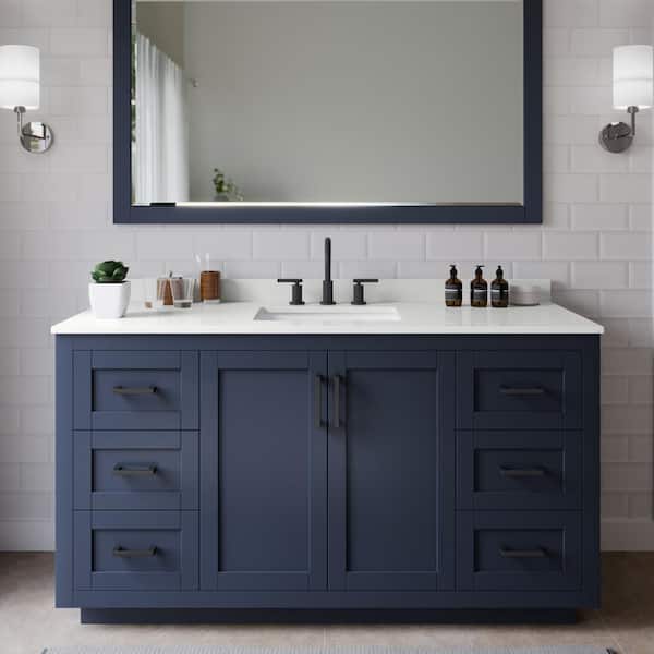 Wyndham Collection Miranda 60 in. W x 22 in. D x 33.75 in. H Single Bath Vanity in Dark Blue with White Quartz Top