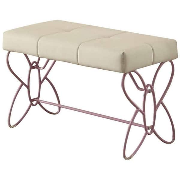 HomeRoots Amelia White 32 in. Faux Leather Bedroom Bench Backless Upholstered