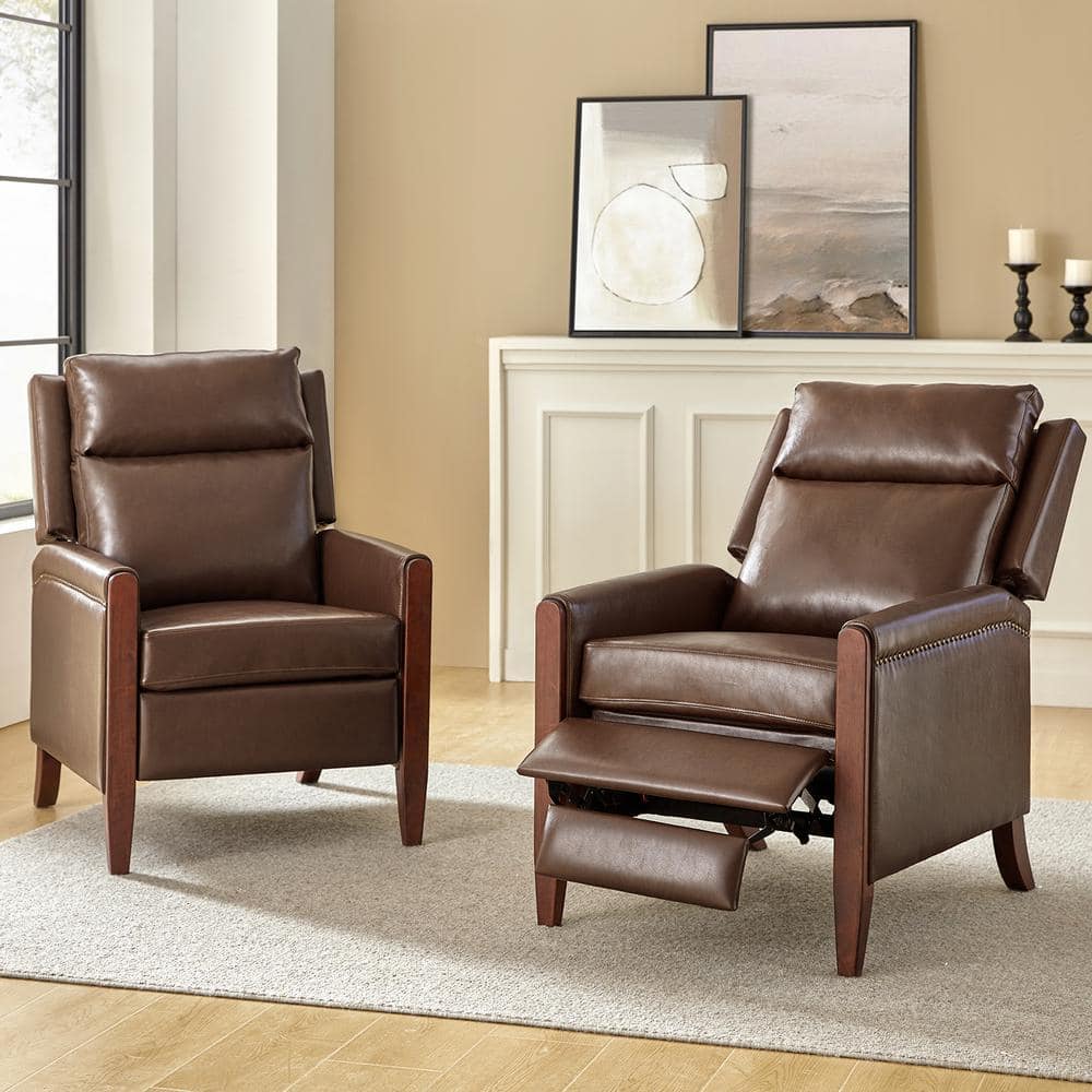 JAYDEN CREATION Manuel Brown Leather Push Back Manual Recliner with ...