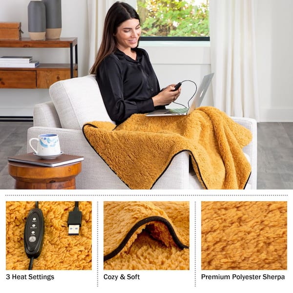 Heated Blanket 2-Pack - USB-Powered Fleece Throw Blankets for Travel, Home,  Office, or Camping - Winter Car Accessories by Stalwart (Brown)