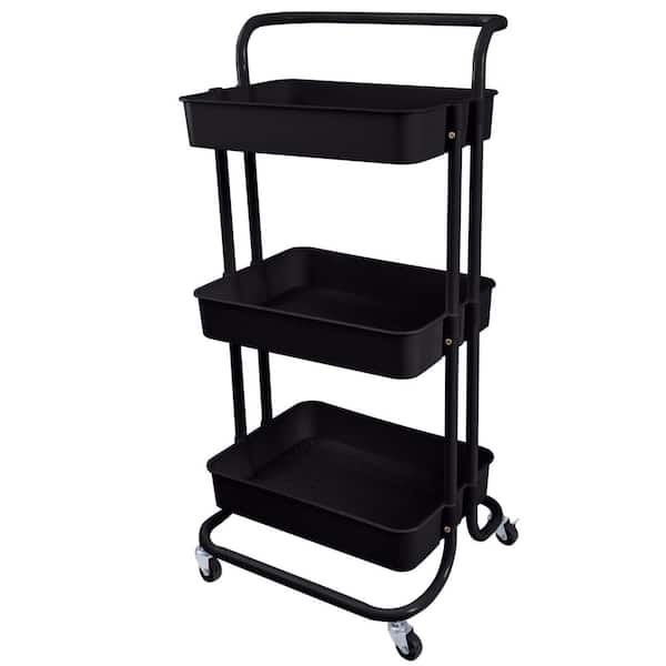 3-Tier Rolling Basket Cart in Black