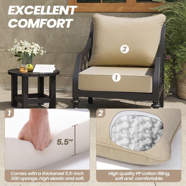 24 in. x 24 in. Sunbrella Outdoor Couch Cushion Set in Champagne 2-Pieces Fade-Resistant Patio Sofa Cushion with Straps