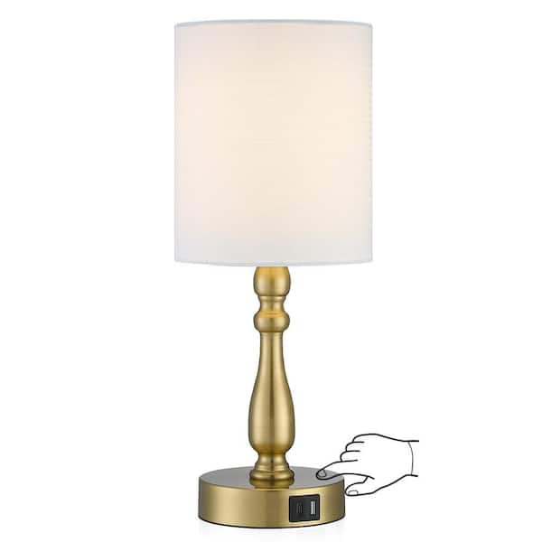 16.5 in. Brass Touch Control 3-Way Table Lamp with USB and Type C Charging Ports, 6-Watt LED Bulb Included