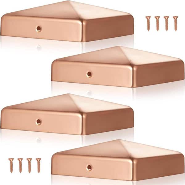 Afoxsos Solid Copper Pyramid Post Caps with Screws UV Heat Resistant Non Corrodible for Fence Deck Mailbox Posts (4-Pack)