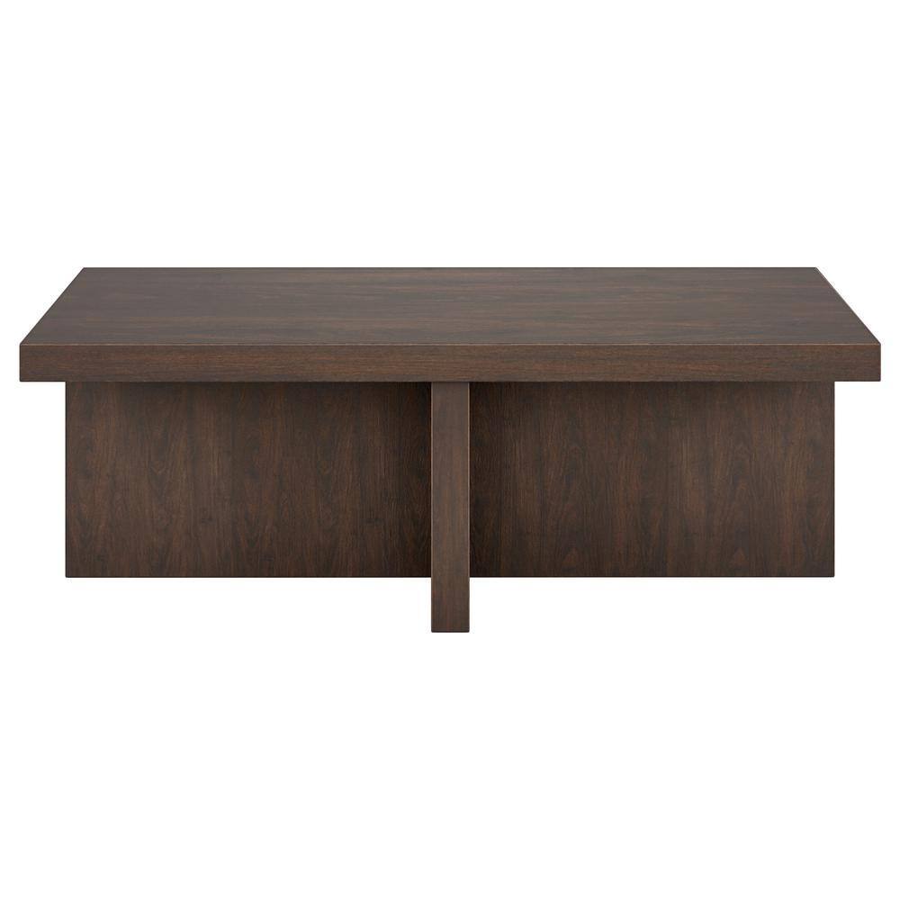 Coffee table on a plain background, showing its rectangular shape and dark wood finish.