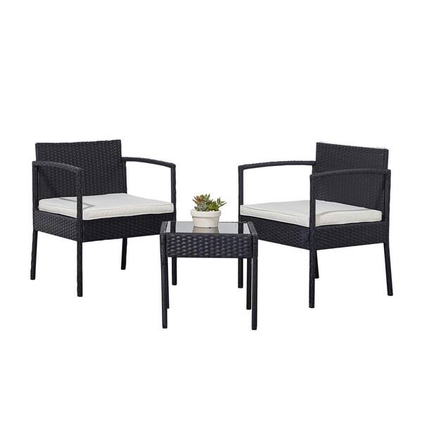 Siavonce Classic Wicker Outdoor Coffee Lounger Set with White Cushion