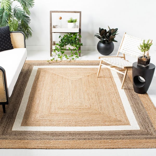 Natural Fiber 10 ft. x 10 ft. Square Natural/Gray/Ivory Woven Border Area Rug