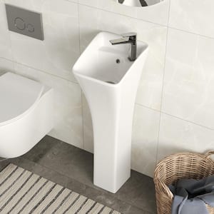 35 in. Tall Ceramic Rectangular Pedestal Bathroom Sink in White with Single Faucet Hole and Overflow