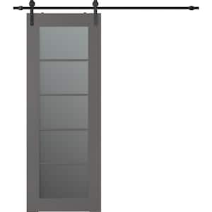 Vona 5-Lite 30 in. x 80 in. 5-Lite Frosted Glass Gray Matte Wood Composite Sliding Barn Door with Hardware Kit