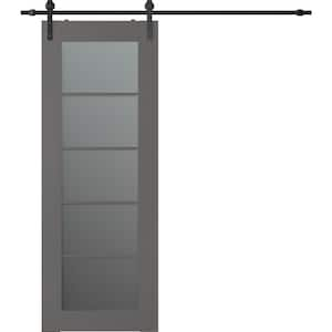 Vona 5-Lite 36 in. x 96 in. 5-Lite Frosted Glass Gray Matte Wood Composite Sliding Barn Door with Hardware Kit