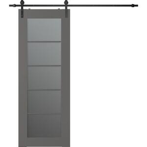 Vona 5-Lite 32 in. x 84 in. 5-Lite Frosted Glass Gray Matte Wood Composite Sliding Barn Door with Hardware Kit