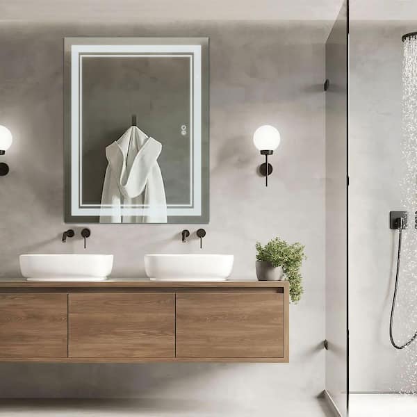 Unbranded 28 in. W x 35 in. H Rectangular Frameless Wall-Mounted LED Bathroom Vanity Mirror