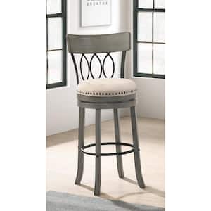 Brannigan 43.75 in. Light Gray and Beige Low Back Wood Bar Height Stool (Set of 2)