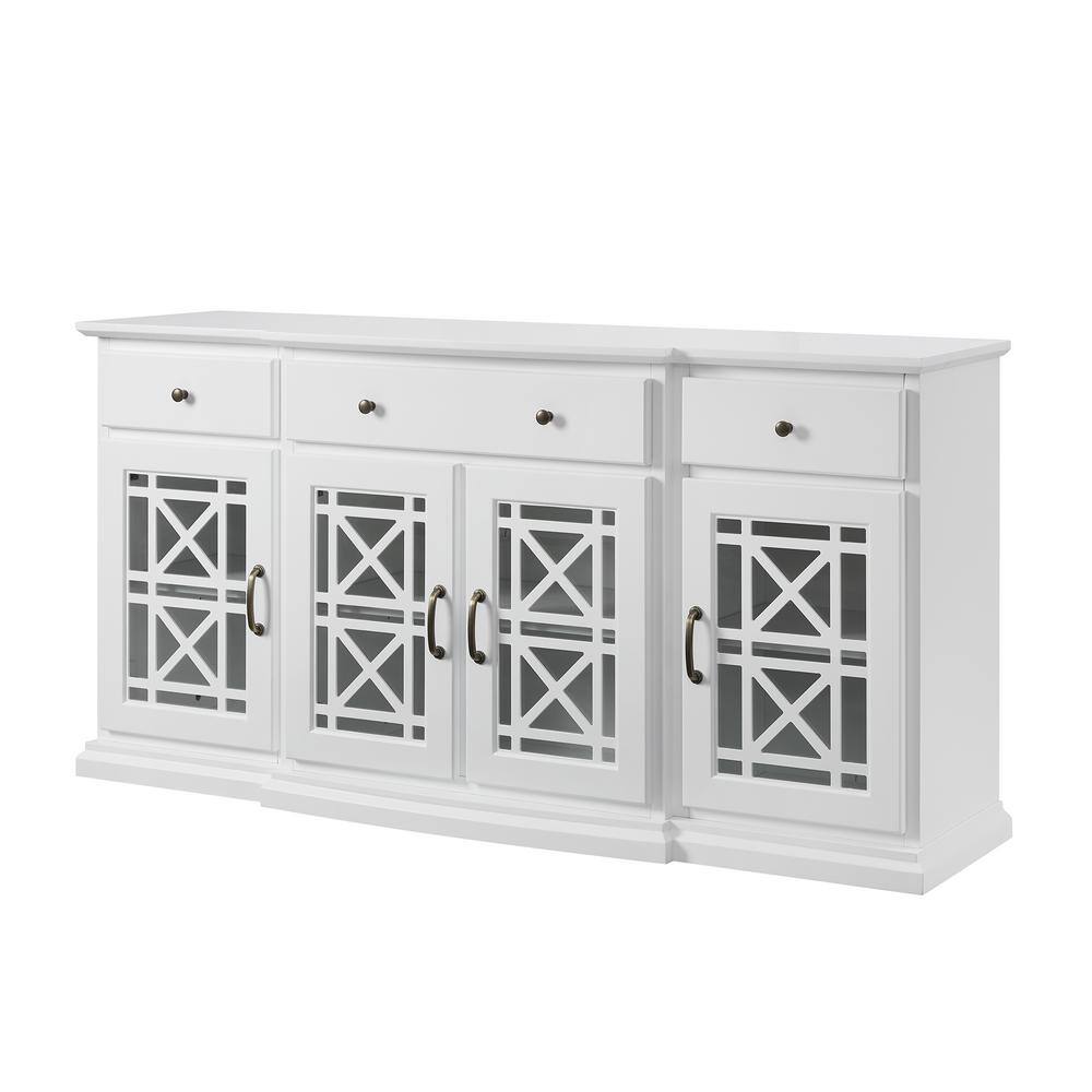 White 60-Inch Sideboard with Fretwork Detail and Cabinet