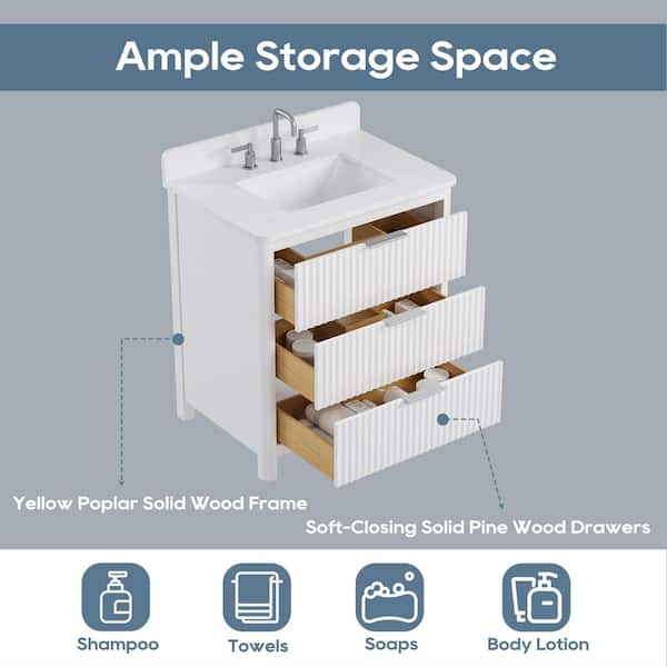 Gwen 31 in. Single Sink Freestanding White Bath Vanity with Carrara White Engineered Stone Top and Backsplash Assembled