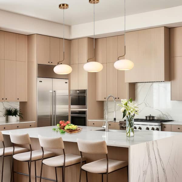 Modern Farmhouse 1-Light Oval Island Chandelier, Brass Pendant Light with Frosted Glass Shade for Dining Room