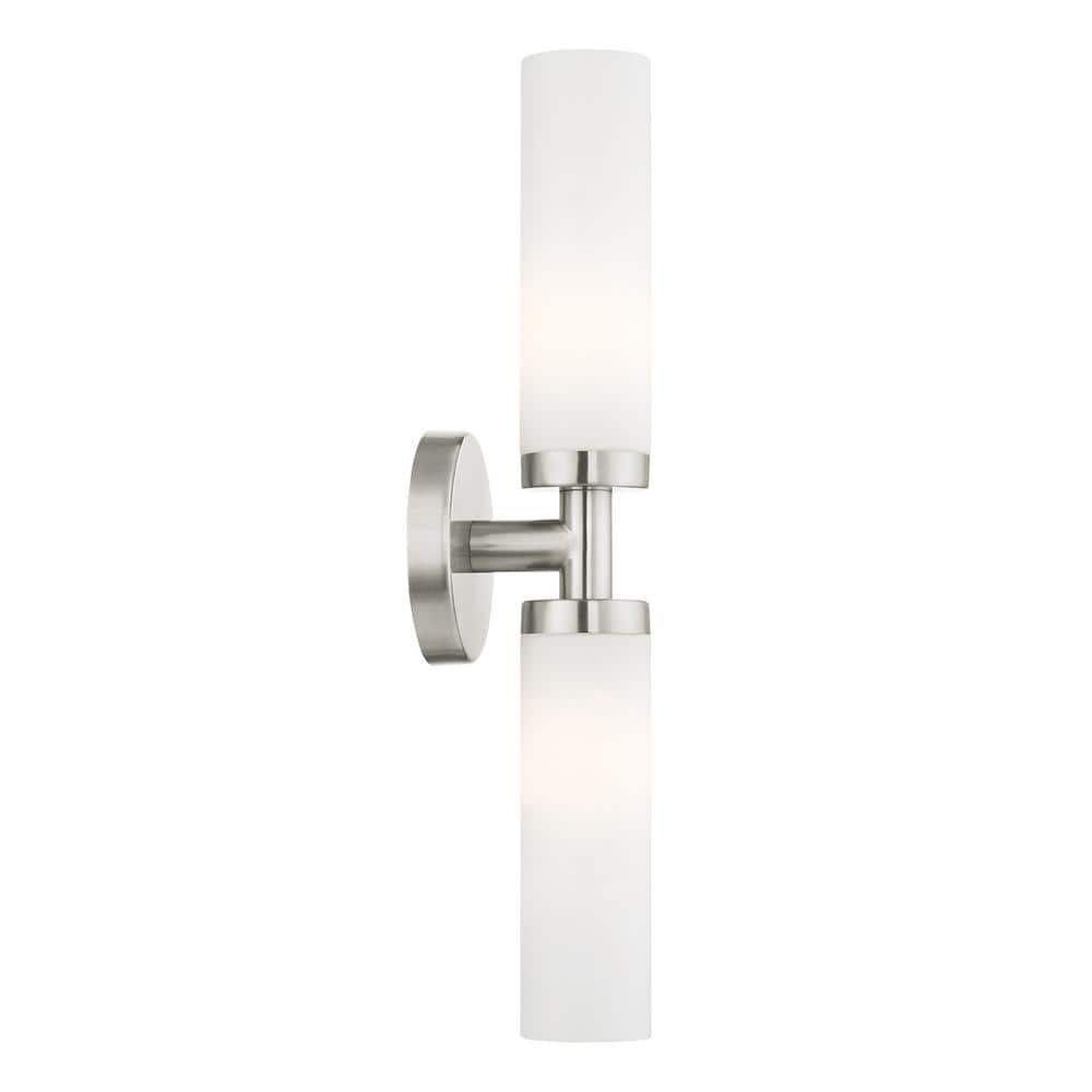 Brushed Nickel 2-Light Vanity with Satin Opal Glass